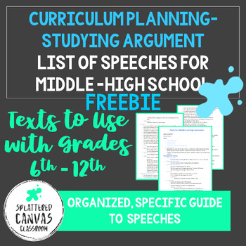 Preview of List of Texts for Middle and High School - Speeches (Argument)