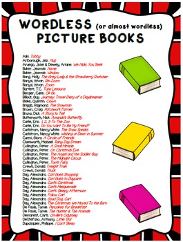 Preview of List of Wordless (or Almost Wordless) Picture Books -- Speech Therapy, ELA