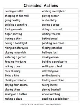 List Of Phrases For Charades By The Game Gal Teachers Pay Teachers