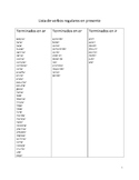 Lista de verbos regulares en presente