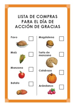 Preview of Lista de compras para el Día de Acción de Gracias