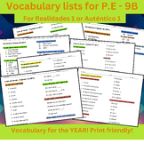 Lista de vocabulario Chapter P.E-9B YEAR BUNDLE (Realidade