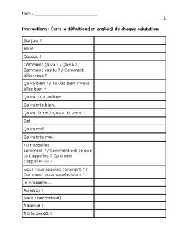 Preview of Liste de salutations en français (List of salutations in French)