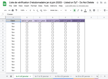 Preview of Liste de vérification (Hebdomadaire jan à juin 2020)