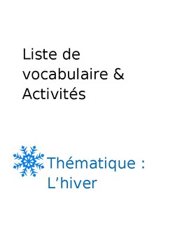 Preview of Liste de vocabulaire et activités - thème de l'hiver