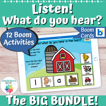 Preview of Listen! Big Bundle Boom Cards Speech Therapy Listening Activity What Do You Hear