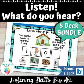 Preview of Listen! What Do You Hear? Boom Cards™ Bundle Speech Therapy Listening Activities