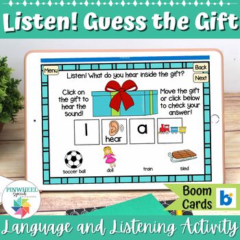 Preview of Listen! Guess the Gift! Boom Cards Speech Therapy Christmas Listening Activity
