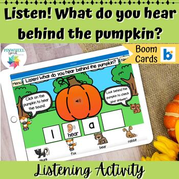 Preview of Fall Listening Activity "I Hear ..." Speech Therapy Boom Cards Halloween Pumpkin