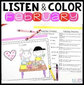 Preview of Listen and Color February | Following Directions Activities | Listening Skills