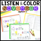 Listen and Color November | Following Directions Activitie