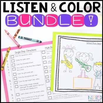 Preview of Listening Comprehension | Following Directions Activity | Listen & Color Bundle