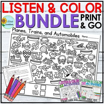Preview of Listen and Color Worksheets Bundle | Active Listening Activities