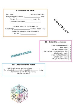 Paradise - Coldplay song and nursery…: English ESL worksheets pdf