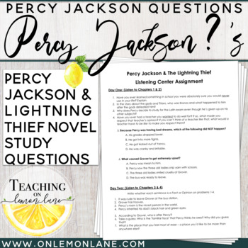 Preview of Listening Center Percy Jackson Schedule and Comprehension Questions