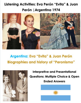 Preview of Listening Comprehension Activities about Evita & Juan Perón. 2 videos & question