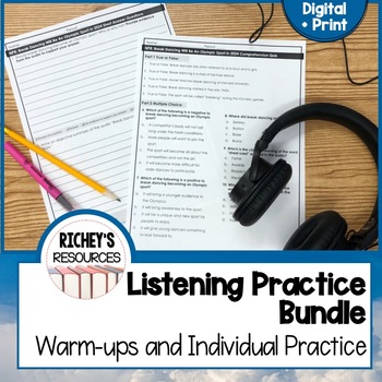 Preview of Listening Comprehension Practice Middle School Bundle Digital and Print