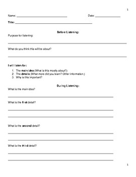 Listening Comprehension Worksheet by Tiffany White - Caring Hearts ...