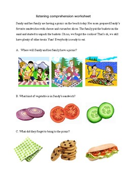 Preview of Listening Comprehension for pre-K and K - 8 pages of short stories with pictures