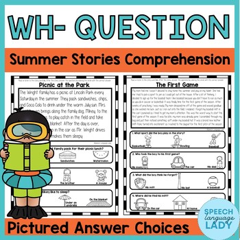 Preview of Listening Comprehension with WH Questions for Summer Stories | Picture Answers