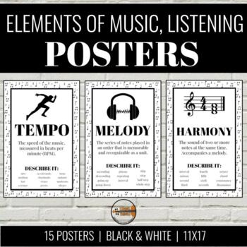 Preview of Listening & Elements of Music Posters | Middle & High School Classroom Decor