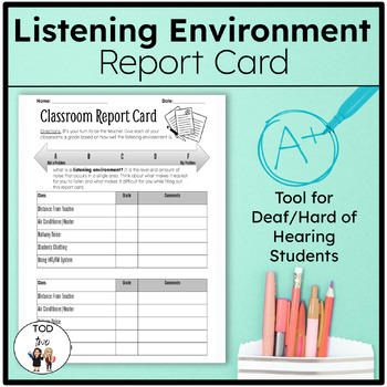 Preview of Listening Environment Evaluation STUDENT DRIVEN "Report Card"  | Deaf Education
