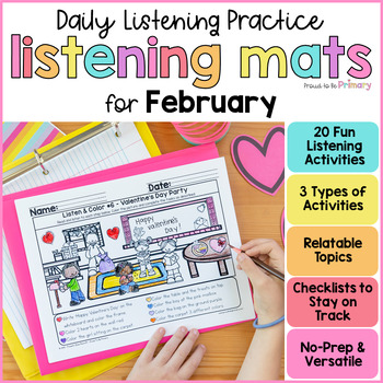 Preview of February Following Directions Activities & Listening Comprehension Listen Color