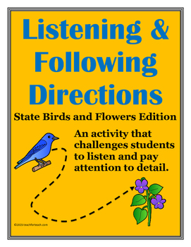 Preview of Listening & Following Directions State Birds & Flowers +Reading Comprehension