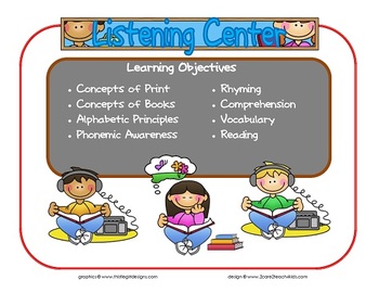 center learning objectives sign listening preschool centers signs classroom teacherspayteachers labels creative areas curriculum interest teachers centres