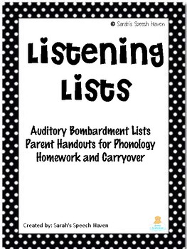 Preview of Listening Lists: Auditory Bombardment Phonology/Articulation Carryover Homework