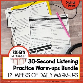Preview of Listening Practice Daily Warm-ups 12 Weeks (Print and Digital)