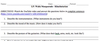 Preview of Listening Protocol (LP) Guitar Ensemble Waltz Masquerade by Khachaturian