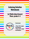 Listening Selection Worksheets for Middle School General Music