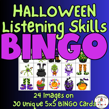 Preview of Listening Skills Halloween BINGO Listening for Details to Identify Images