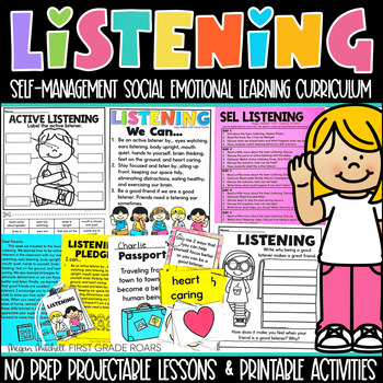 Preview of Listening Social Emotional Learning Character Education SEL K-2 Curriculum 