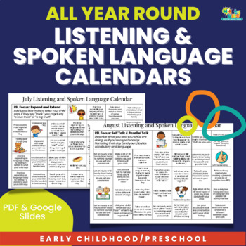 Preview of 12 Month Listening and Spoken Language Calendars Early Childhood Preschool