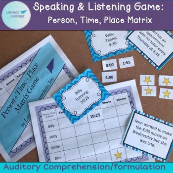 Preview of Listening for Details Comprehension Game (Person Time Place)