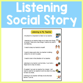 Preview of Listening to My Teacher Social Story Narrative Behaviour Autism Boardmaker