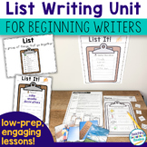 Listing Writing Unit Lesson Plans and Activities for Begin