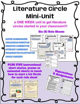 Preview of Lit Circle Mini-Unit,role sheets+5 stories to teach roles(Discussion Director)