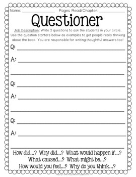 Lit Circles Worksheets - Use these 4 Literature Circle Worksheets with ...