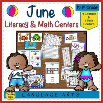 Preview of June Literacy & Math Centers:  Ocean & Beach Theme