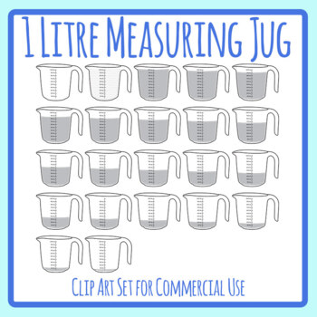 Liter Litre Jug - Kitchen Volume Metric Measure Liquid Math Clip Art BW