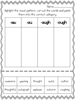 Literacy Activities: au, aw, ough, augh by Melissa Shumway | TpT