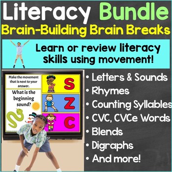 Preview of Literacy Activities with Brain Breaks Bundle Digital Google Slides & PowerPoint