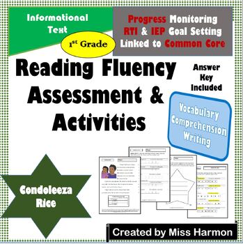 Preview of Literacy Activity Sheets for 1st Grade, Condoleeza Rice