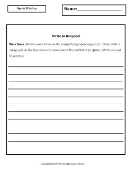 Literacy Activity Sheets for Grade 4, Oprah Winfrey by MissHarmon's Room
