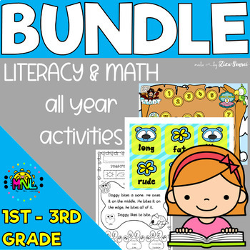 Preview of Literacy And Math All Year Long Grammar BUNDLE