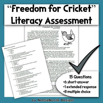 Preview of "Freedom for Cricket" Story with Questions Literacy Assessment for Grades 4-6