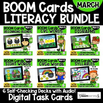 Preview of Literacy BOOM CARDS March BUNDLE | Digital Games | St. Patrick's Day Theme